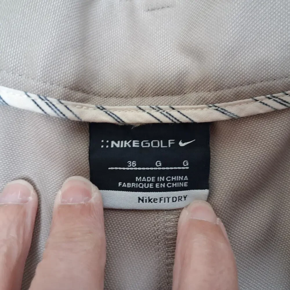Nike Golf Dry Fit Pleated Front Shorts Mens 36 Tan Khaki Performance Swoosh Logo